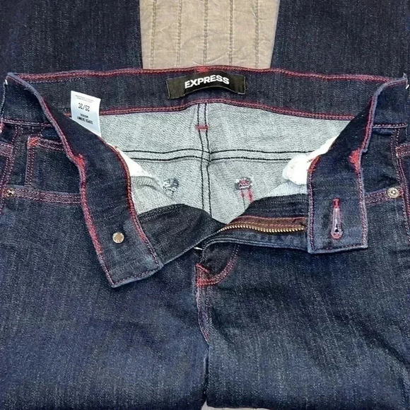 Express Dark Rinse Mid Rise Skinny Denim Jeans with Red Stitching Size 2P - Picture 4 of 11